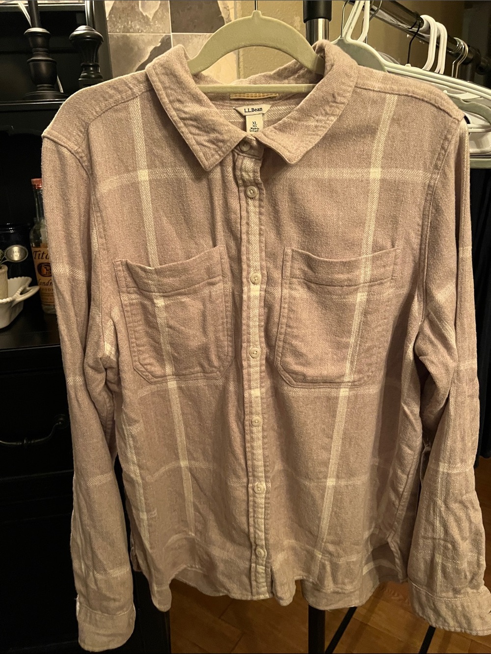 L.L. Bean women’s Lightweight Shirt Jacket in Light Mauve Plaid